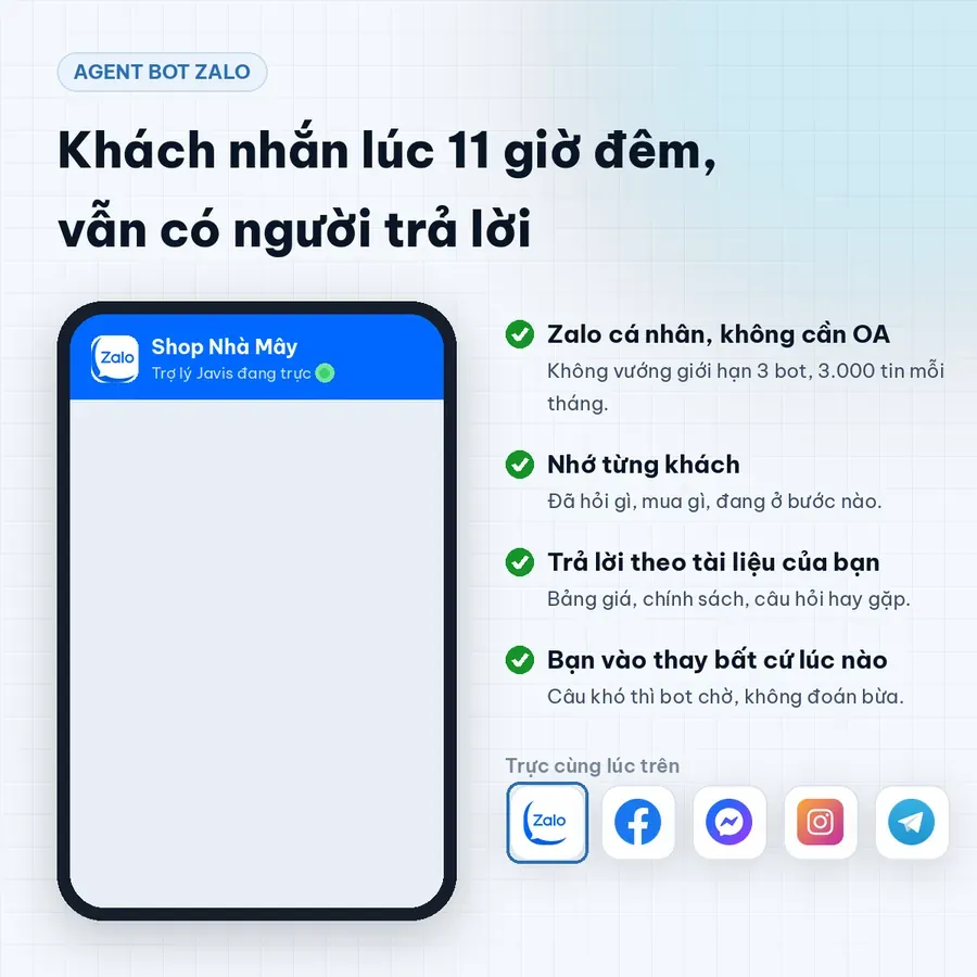 Bot Zalo trả lời khách hàng lúc 11 giờ đêm
